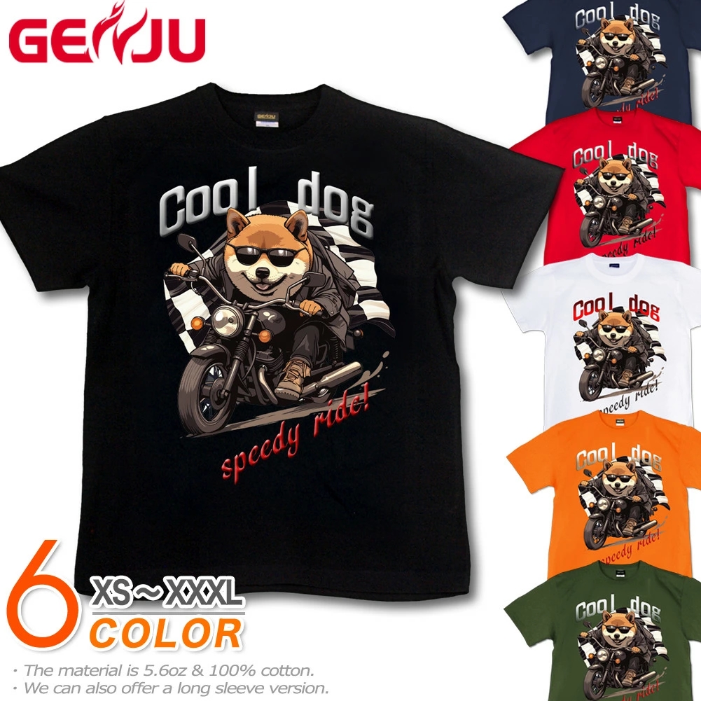 GENJU 犬 柴犬 バイク オートバイ バイカー ツーリング いぬ 動物 芝犬 メンズ レディース Tシャツ 半袖 長袖 coll dog 大きめサイズあり XXL XXXL 2L 3L 4L