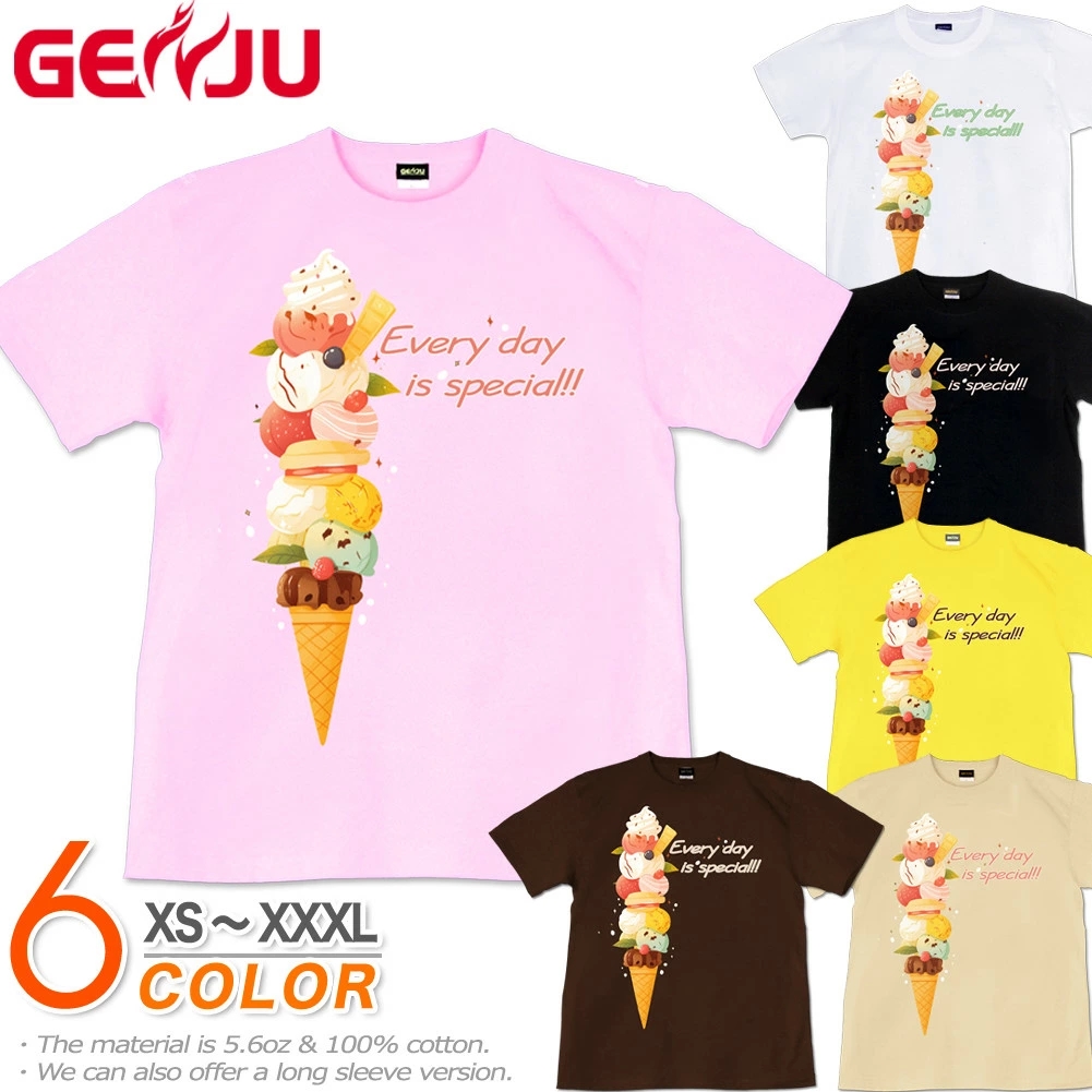 GENJU アイスクリーム カフェ チョコレート ストロベリー メンズ レディース Tシャツ 半袖 長袖 Every day is special!! 大きめサイズあり XXL XXXL 2L 3L 4L