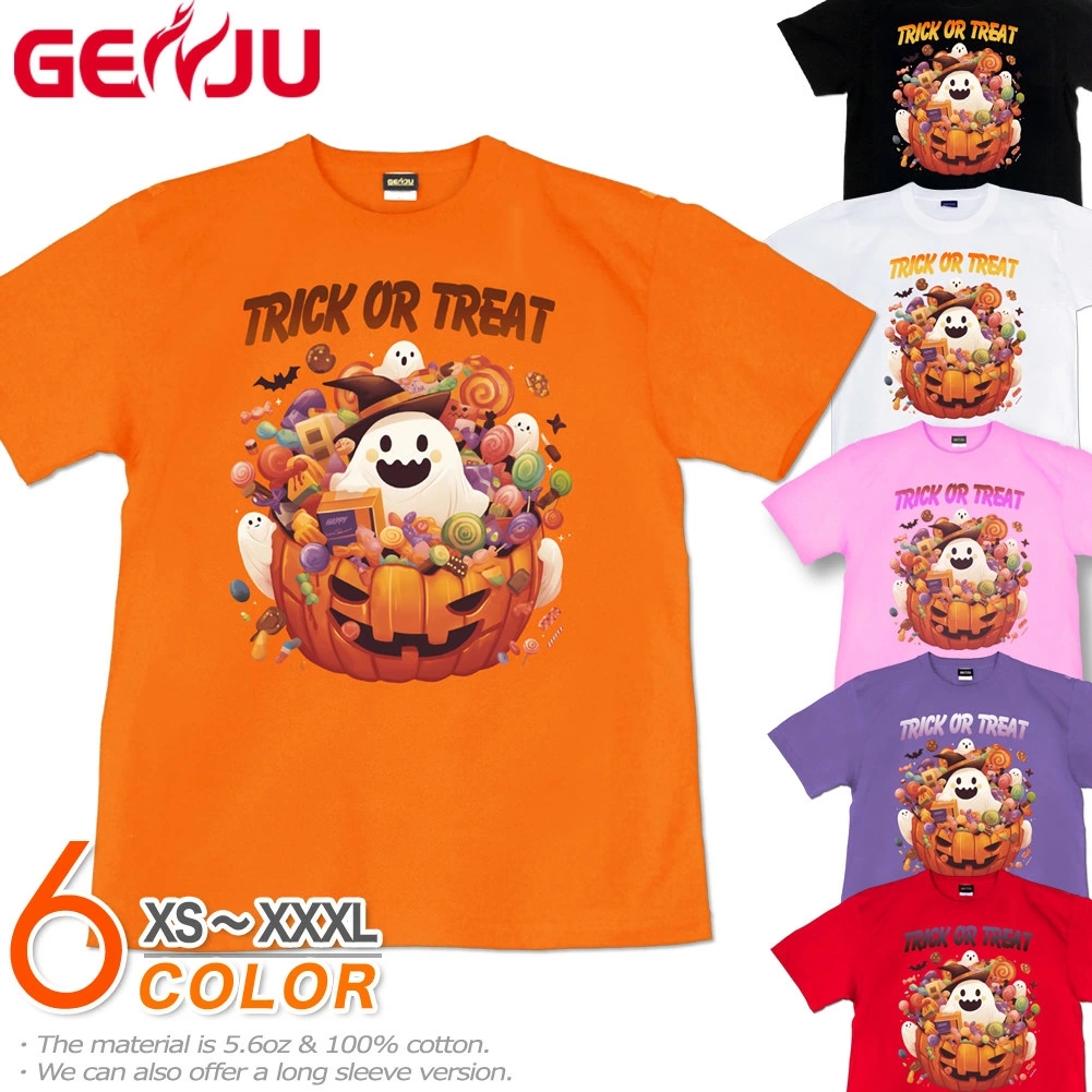 GENJU ハロウィン かぼちゃ おばけ Trick or Treat トリックオアトリート メンズ レディース Tシャツ 半袖 長袖 candy box 大きめサイズあり XXL XXXL 2L 3L 4L